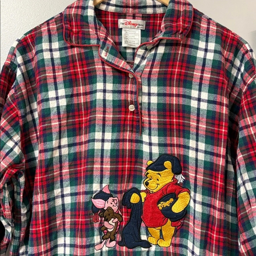 Disney Red and Green Plaid Shirt with Embroidered Pooh Characters Sz XL - Picture 2 of 6